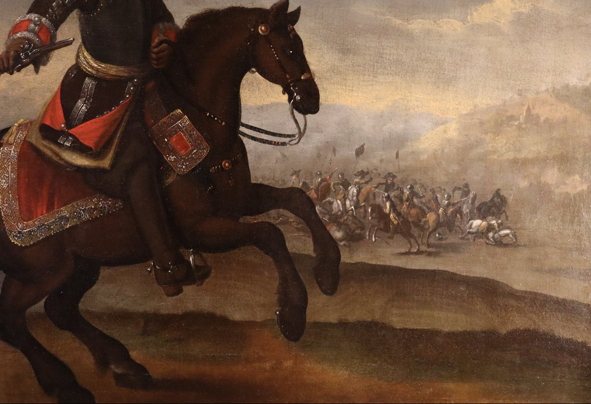 Equestrian Portrait With Battle Scene, Circle Of Adam Frans Van Der Meulen (1632 – 1690)-photo-2