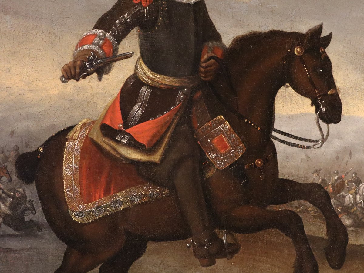 Equestrian Portrait With Battle Scene, Circle Of Adam Frans Van Der Meulen (1632 – 1690)-photo-3