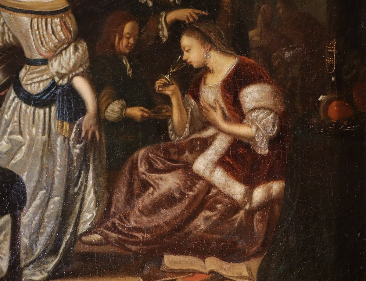 Élégante compagnie dans un intérieur, Frans van Mieris (Leyde 1635 - 1681) Atelier-photo-3