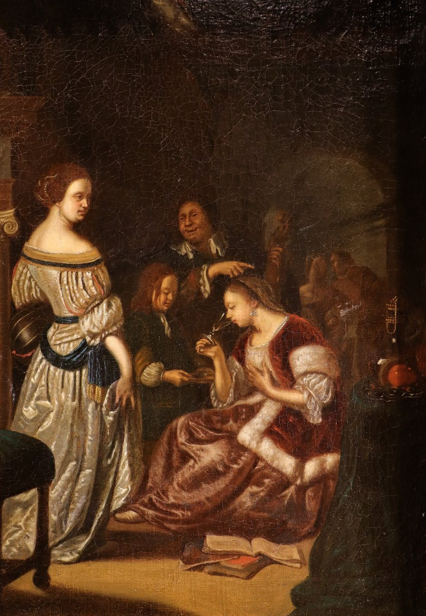 Élégante compagnie dans un intérieur, Frans van Mieris (Leyde 1635 - 1681) Atelier-photo-1