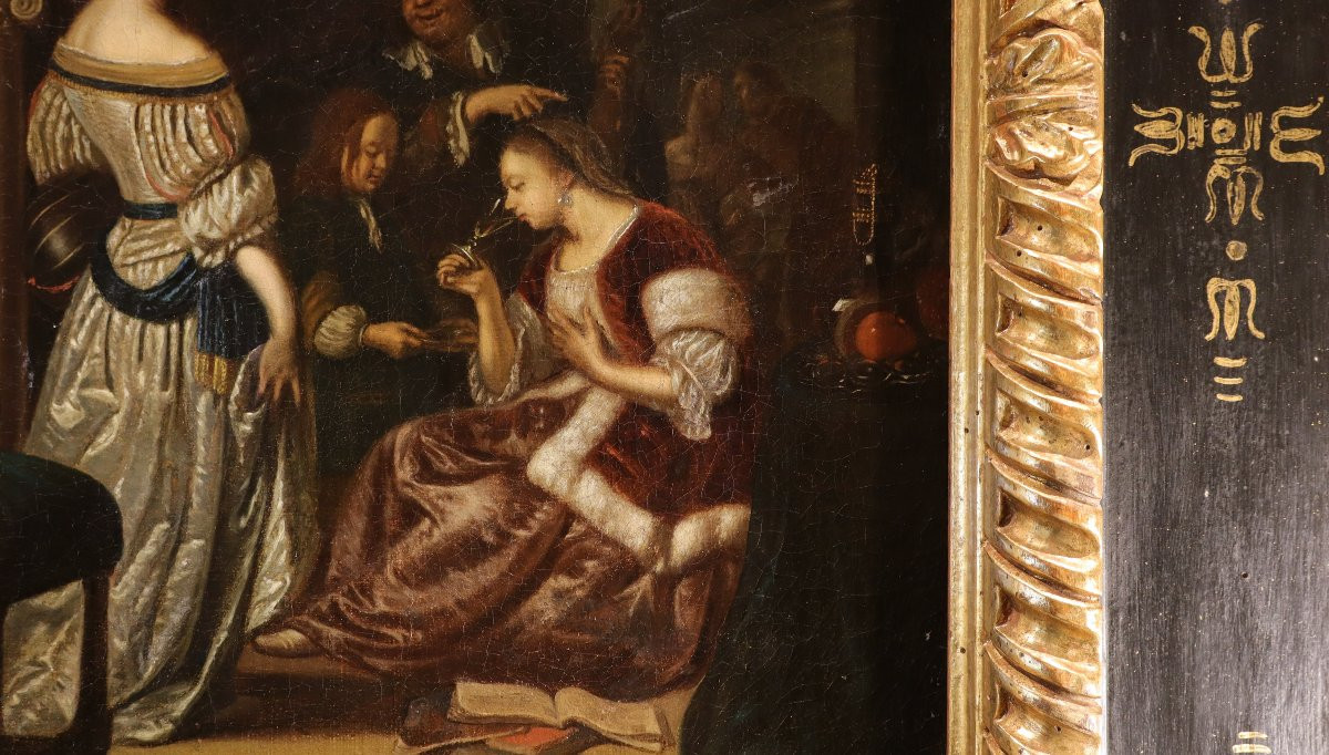 Élégante compagnie dans un intérieur, Frans van Mieris (Leyde 1635 - 1681) Atelier-photo-4
