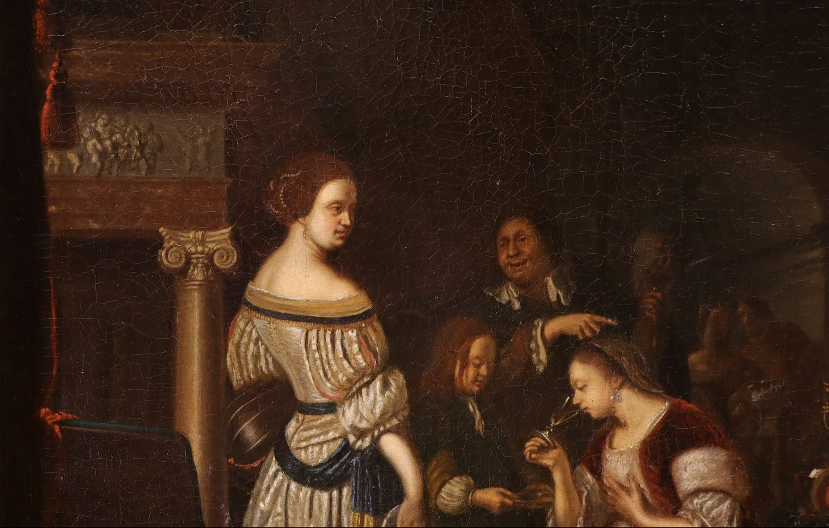 Élégante compagnie dans un intérieur, Frans van Mieris (Leyde 1635 - 1681) Atelier-photo-5