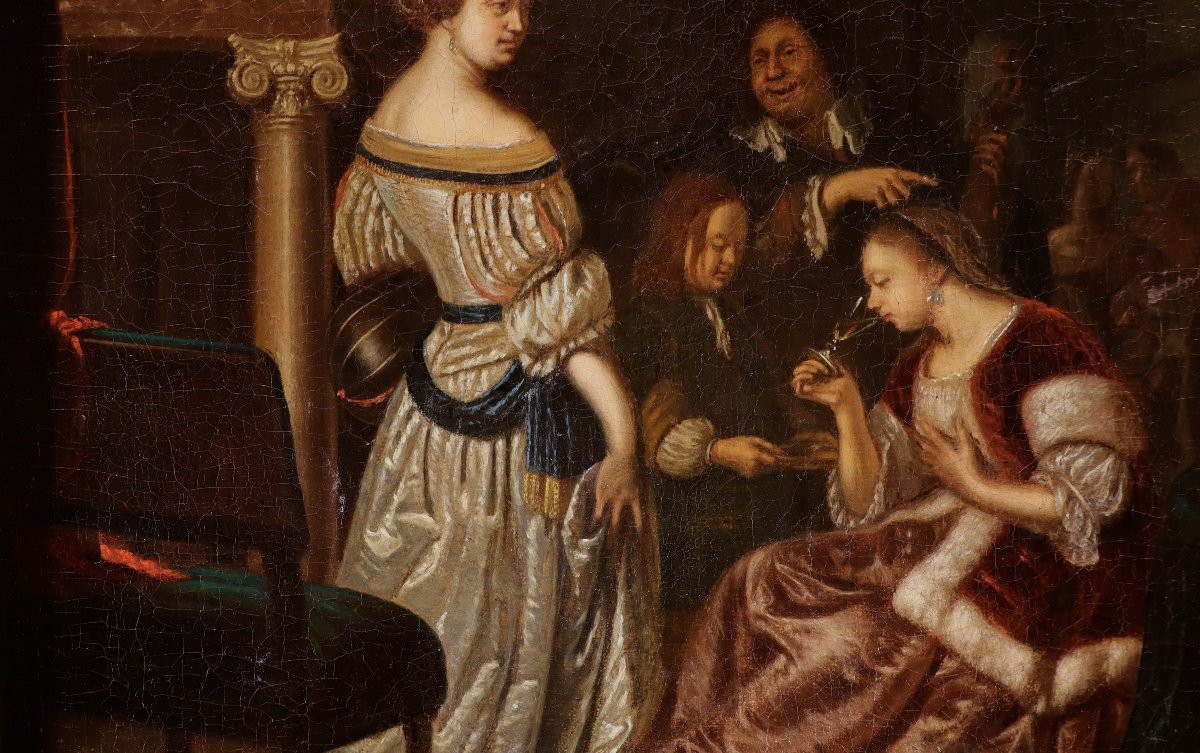 Élégante compagnie dans un intérieur, Frans van Mieris (Leyde 1635 - 1681) Atelier-photo-6