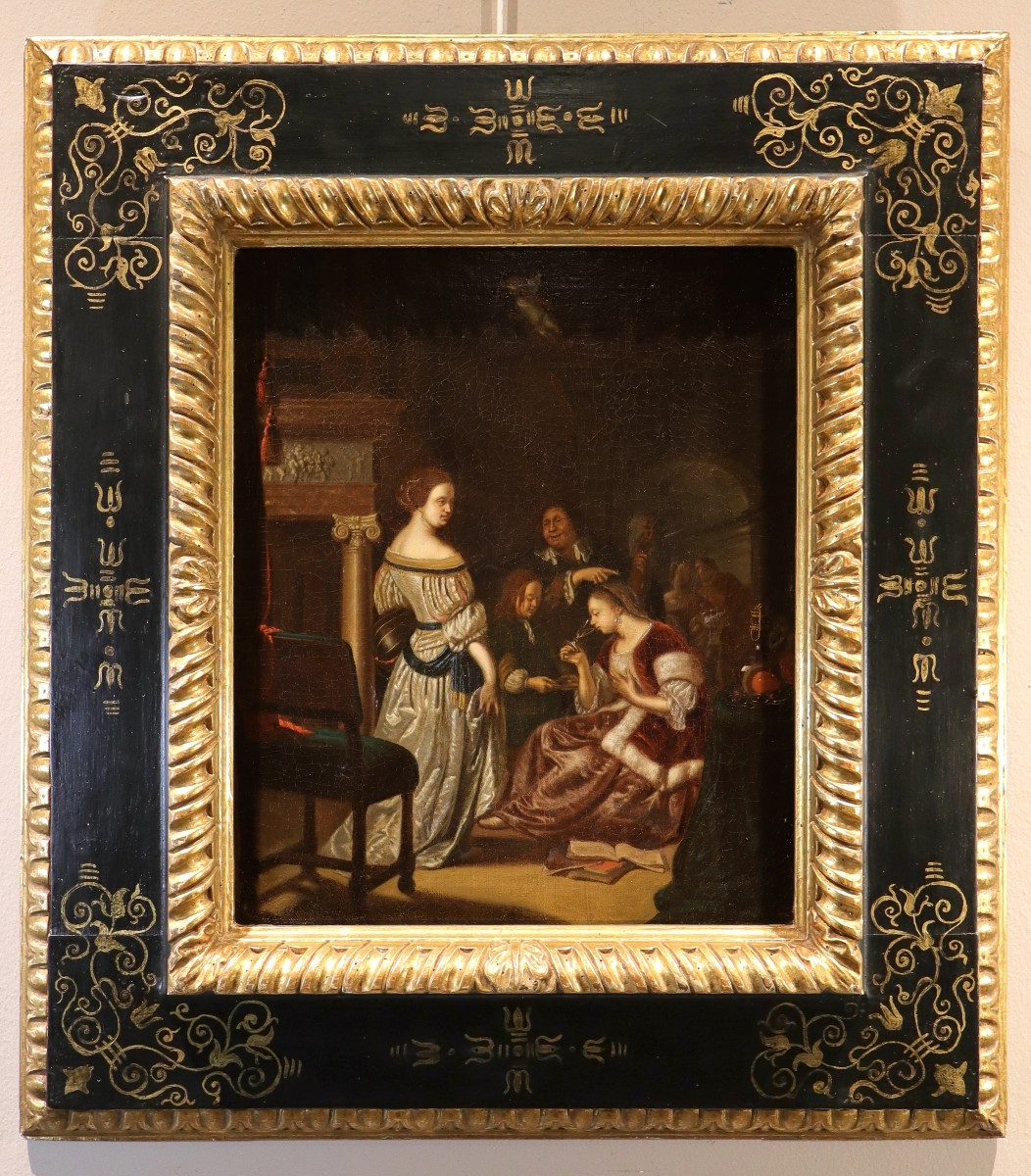 Élégante compagnie dans un intérieur, Frans van Mieris (Leyde 1635 - 1681) Atelier