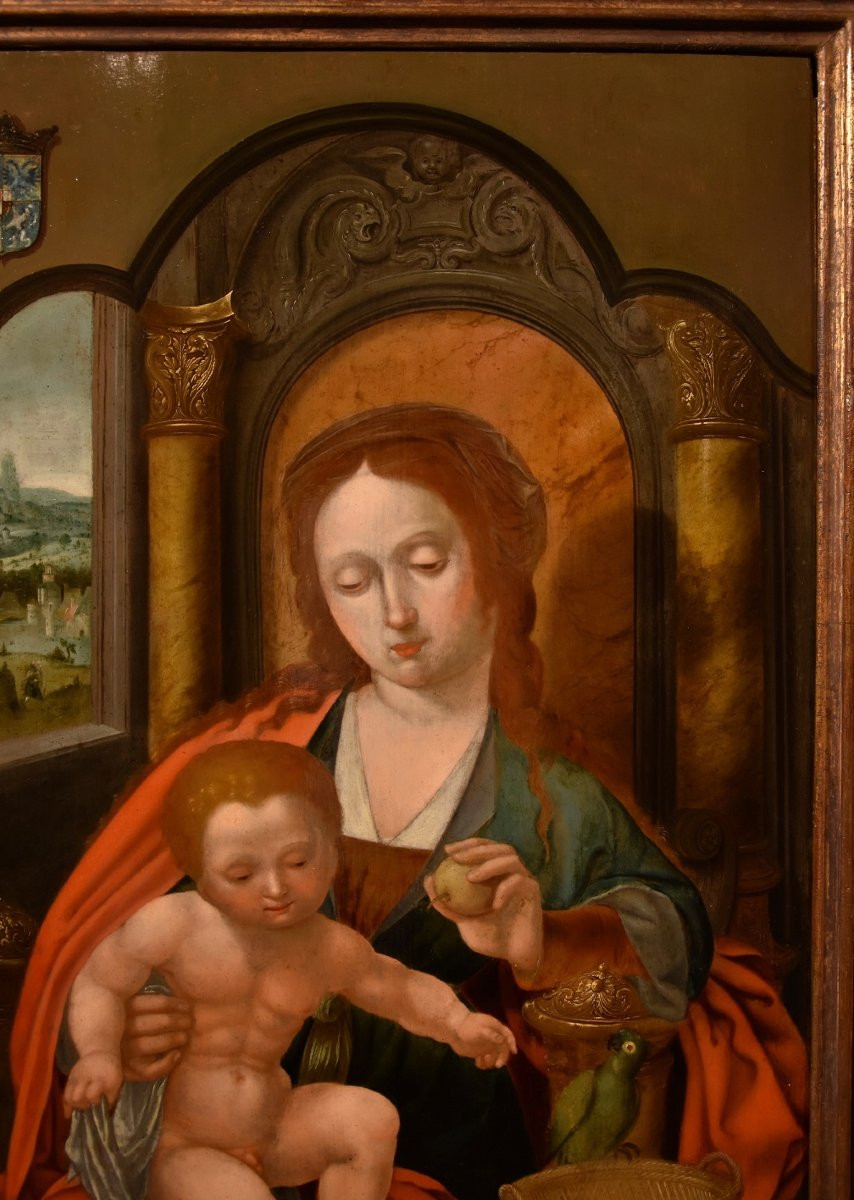 Virgin And Child Enthroned, Master Of The Parrot (antwerp, Early 16th Century), Follower-photo-4