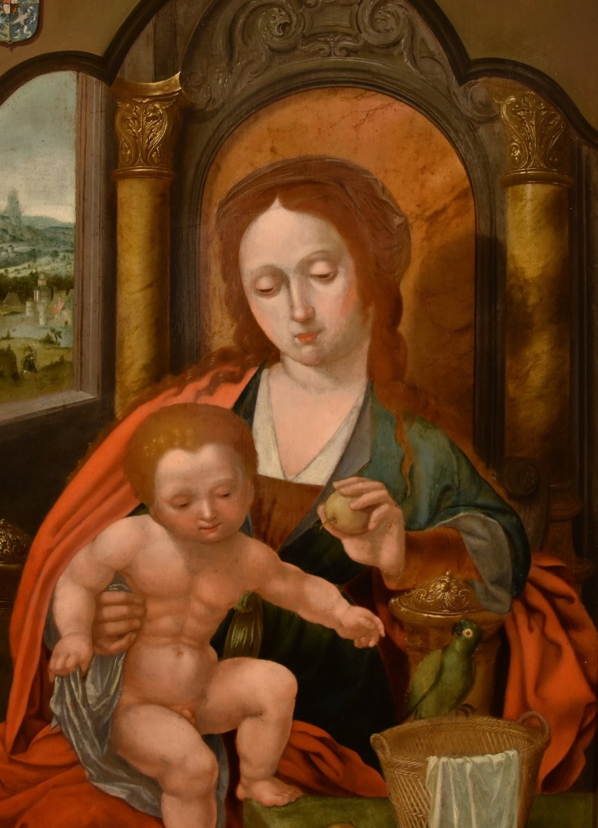 Virgin And Child Enthroned, Master Of The Parrot (antwerp, Early 16th Century), Follower-photo-2