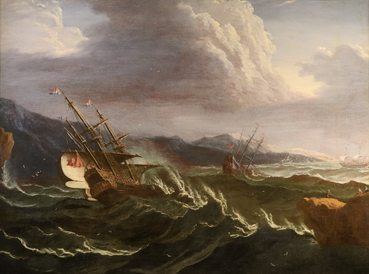 Stormy Sea With Ships, Matthieu Van Plattenberg (antwerp 1608 - Paris 1660)-photo-2