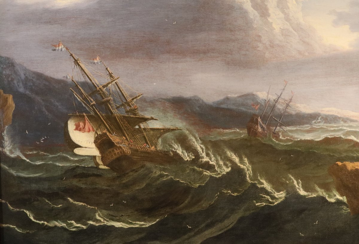 Stormy Sea With Ships, Matthieu Van Plattenberg (antwerp 1608 - Paris 1660)-photo-2