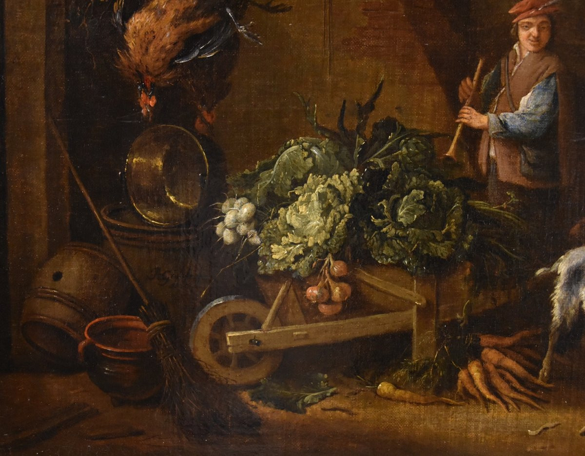 Adriaen De Gryef (leyde 1657 - Bruxelles 1722) Signé, Paysan Dans La Cour Avec Nature Morte-photo-3