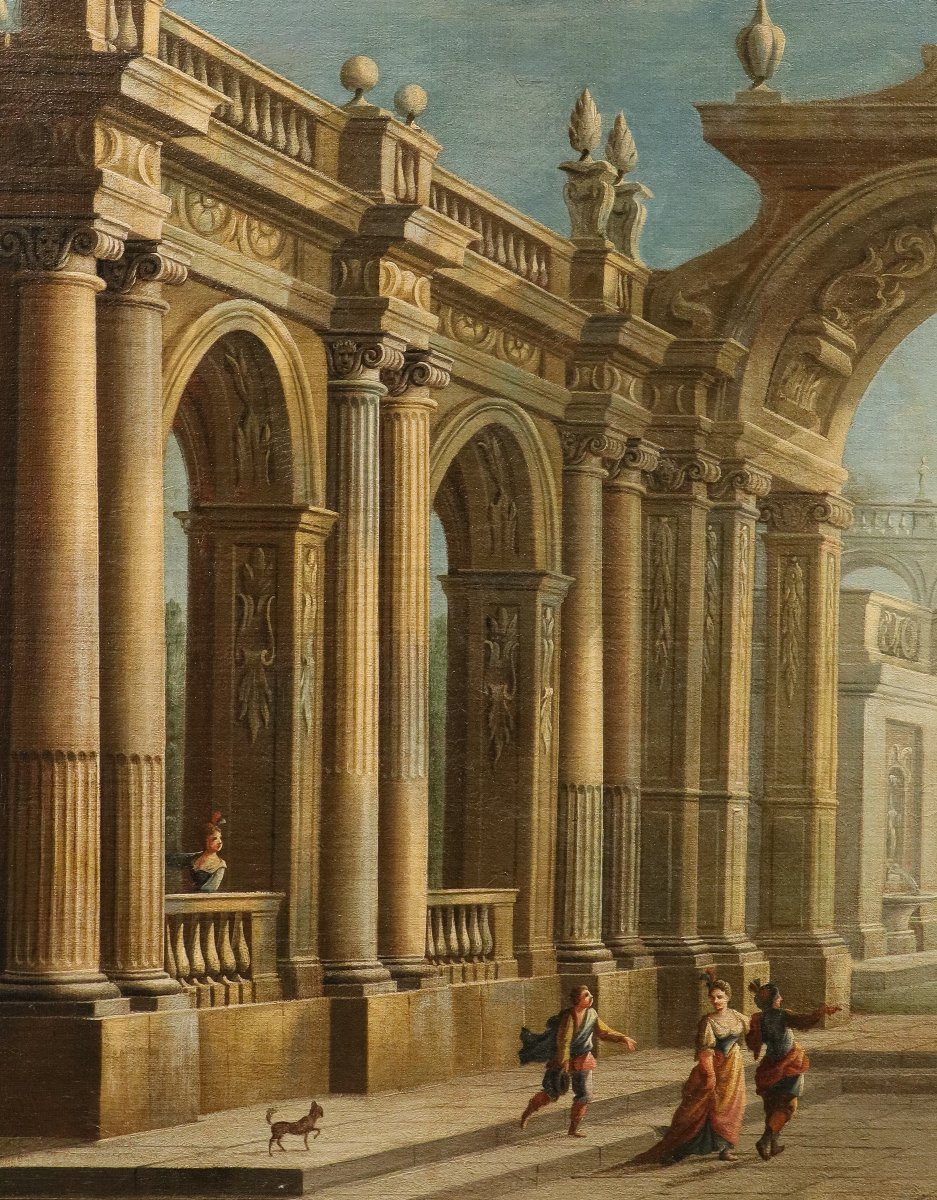 Pier Francesco Garola (Turin 1638 - Rome 1716), Capriccio architectural avec vue côtière-photo-2