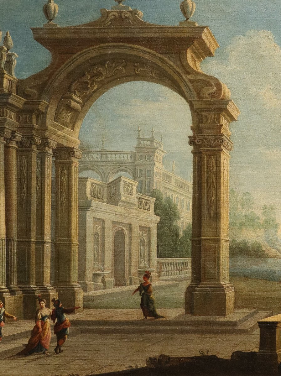 Pier Francesco Garola (Turin 1638 - Rome 1716), Capriccio architectural avec vue côtière-photo-3