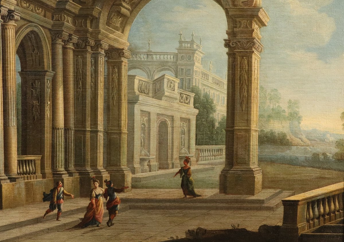 Pier Francesco Garola (Turin 1638 - Rome 1716), Capriccio architectural avec vue côtière-photo-4
