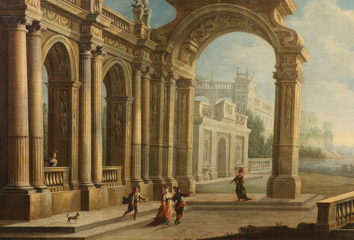 Pier Francesco Garola (Turin 1638 - Rome 1716), Capriccio architectural avec vue côtière-photo-5