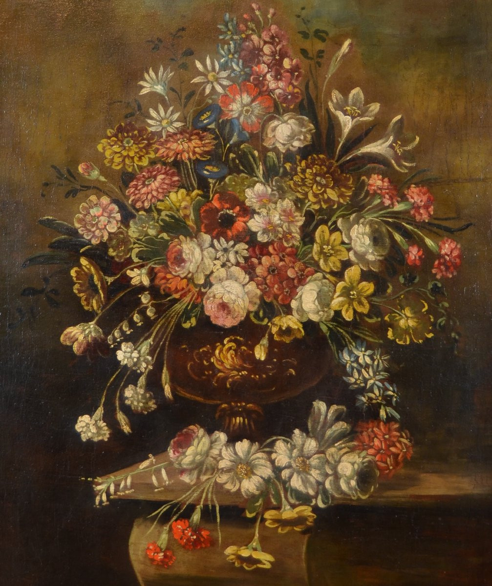 Still Life With Vase Of Flowers Italian, School Of The Nineteenth Century-photo-2