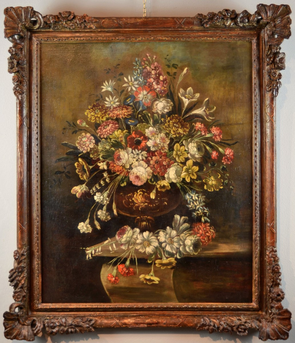 Still Life With Vase Of Flowers Italian, School Of The Nineteenth Century