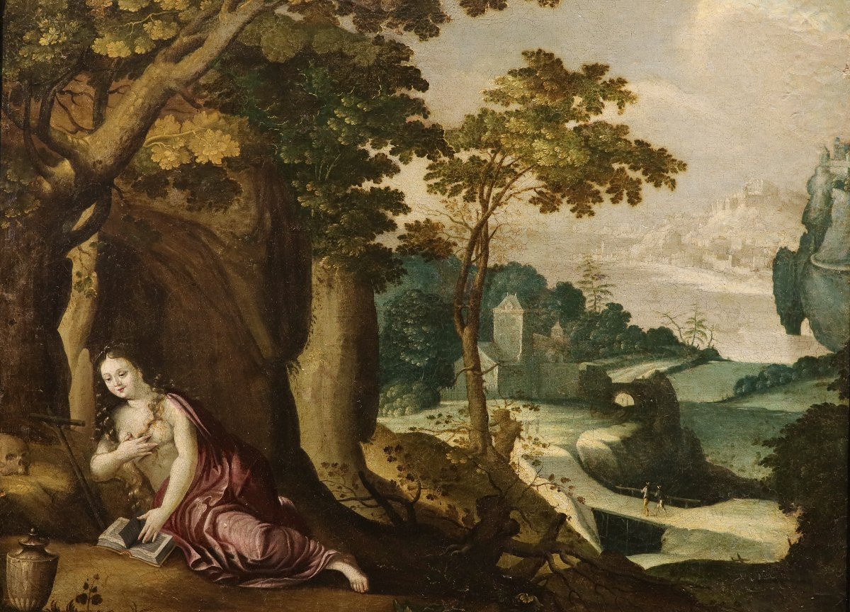 Fantastic Landscape With Mary Magdalene, Paul Bril (antwerp, 1554 – Rome, 1626) Workshop Of-photo-2
