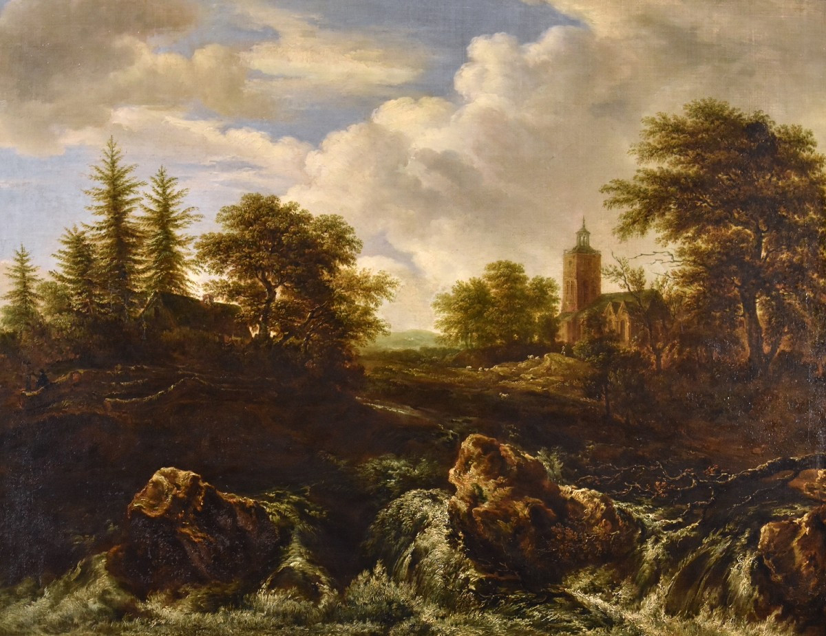 Paysage Boisé Avec Cascade, Jacob Van Ruisdael (haarlem 1628-amsterdam 1682) Attribuable  