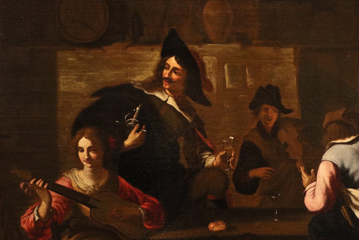 A Group Of Musicians In An Inn, Caravaggesque Painter Active In Rome In The 17th Century-photo-3