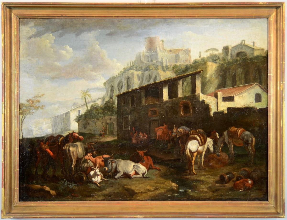 Pieter Van Bloemen (anvers 1674-1720), Vue De Rome Avec Une Scène De Campagne Au Palatin