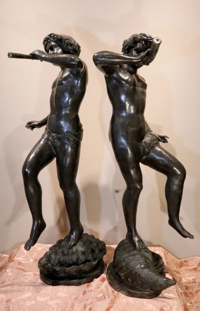 Paire de satyres dansants en bronze, Edouard Drouot (Sommevoir 1859 - Paris 1945)  dans le goût