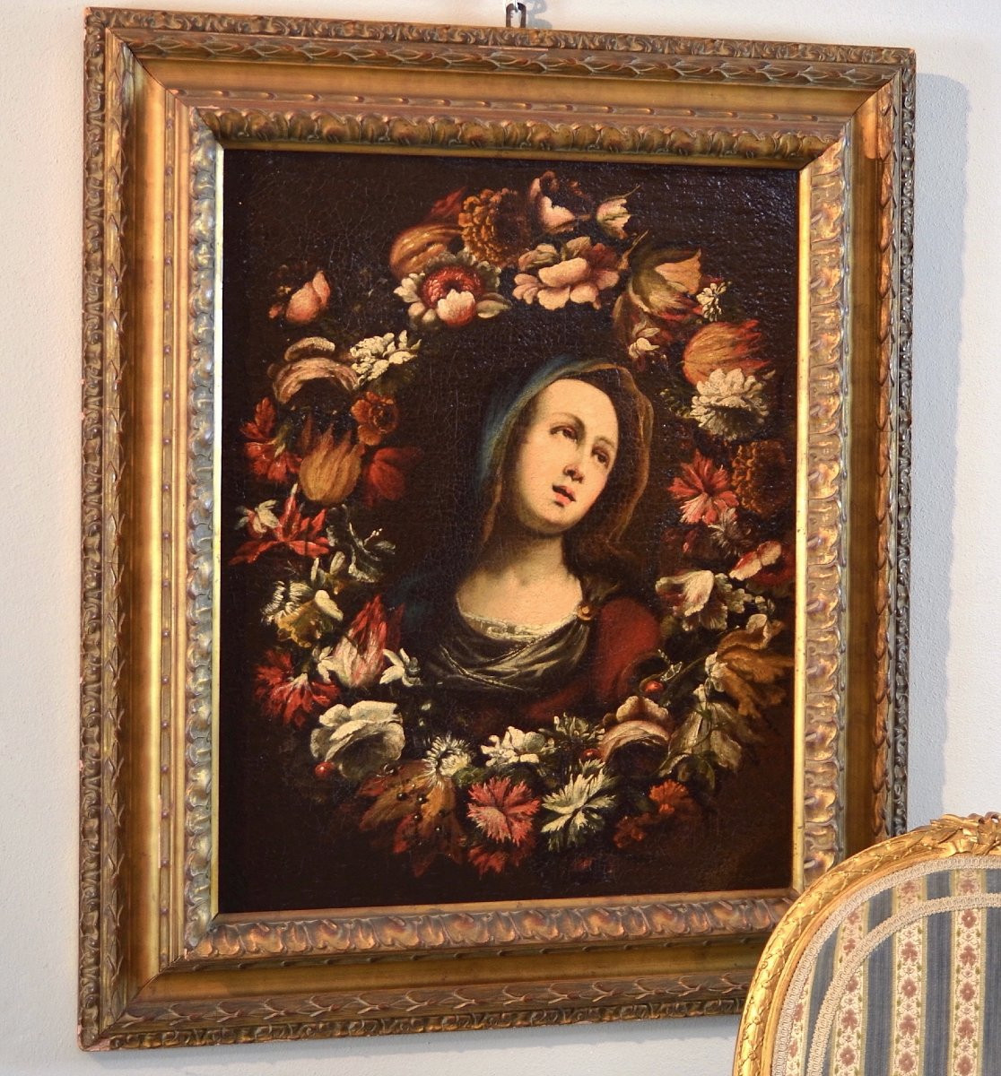 Guirlande De Fleurs Avec La Vierge, atelier de Giovanni Stanchi (Rome 1608 - 1675)-photo-2