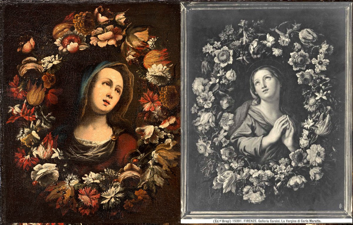 Guirlande De Fleurs Avec La Vierge, atelier de Giovanni Stanchi (Rome 1608 - 1675)-photo-1