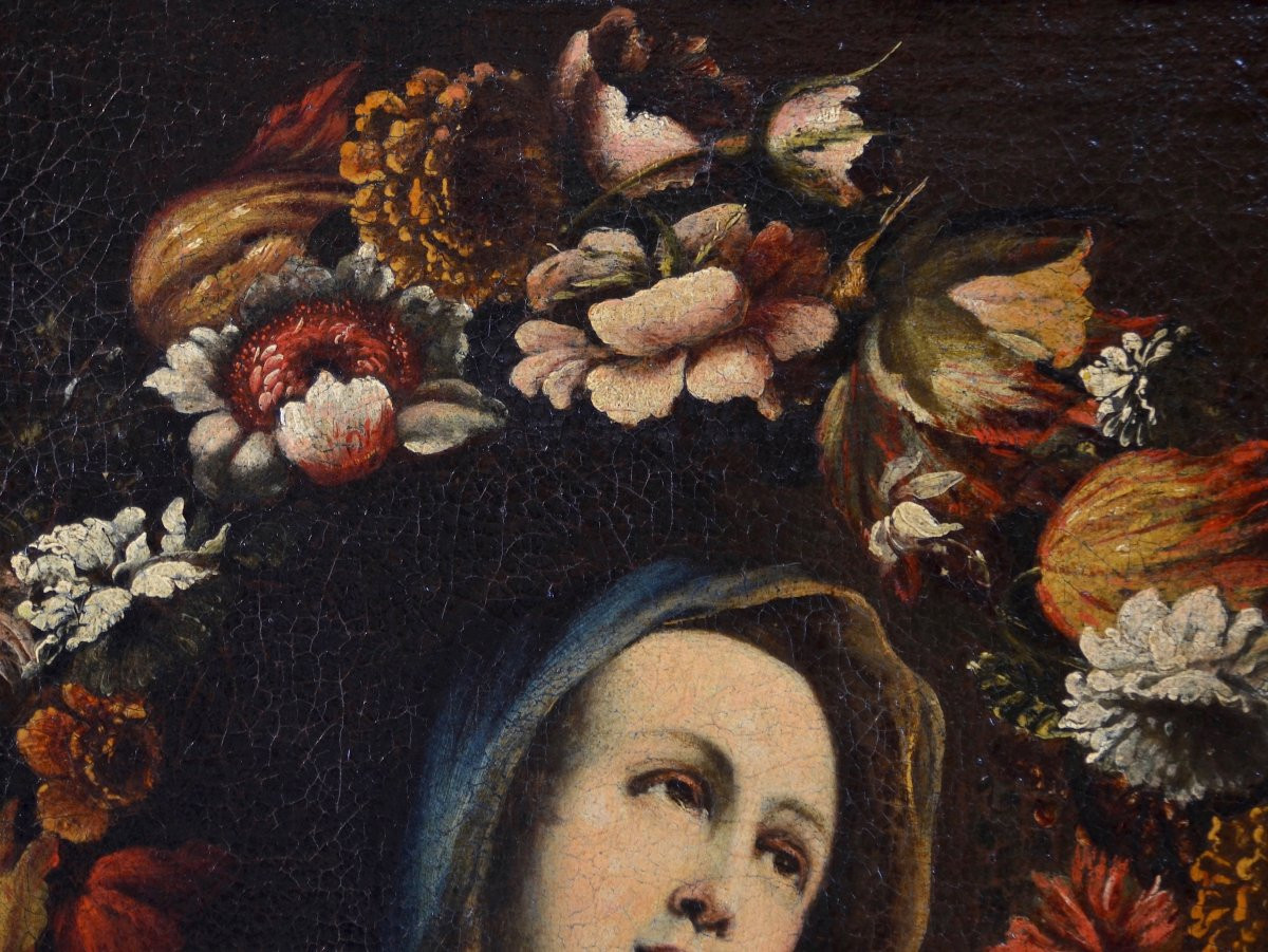Guirlande De Fleurs Avec La Vierge, atelier de Giovanni Stanchi (Rome 1608 - 1675)-photo-2