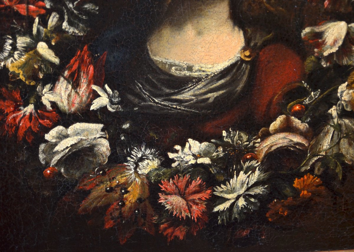 Guirlande De Fleurs Avec La Vierge, atelier de Giovanni Stanchi (Rome 1608 - 1675)-photo-3