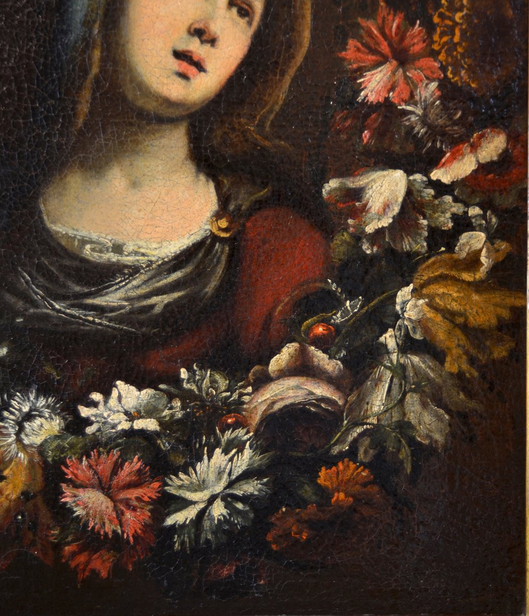 Guirlande De Fleurs Avec La Vierge, atelier de Giovanni Stanchi (Rome 1608 - 1675)-photo-4