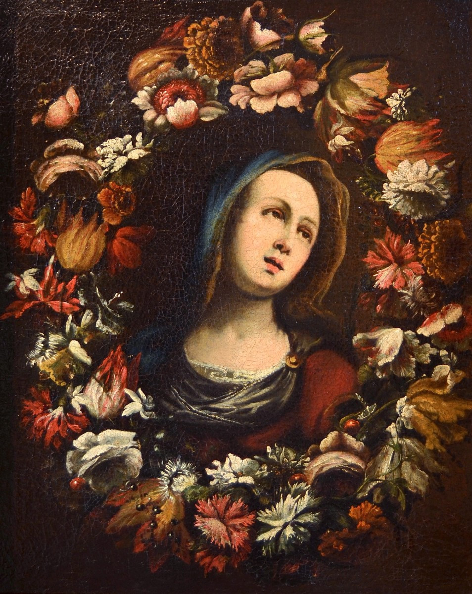 Guirlande De Fleurs Avec La Vierge, atelier de Giovanni Stanchi (Rome 1608 - 1675)