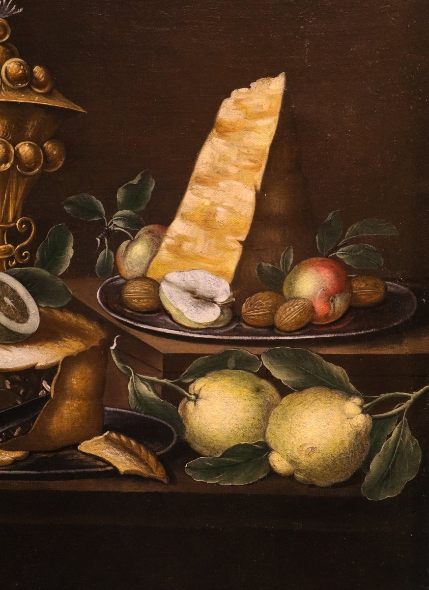 18th-century Flemish Painter, Still Life With Flowers And Fruit, A Cake, A Precious Goblet-photo-3
