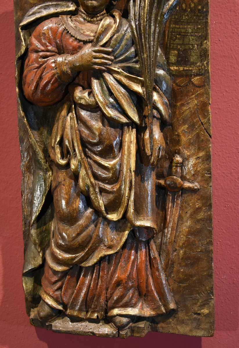 Wooden High Relief “saint Barbara,” Southern France, 16th–17th Century-photo-4