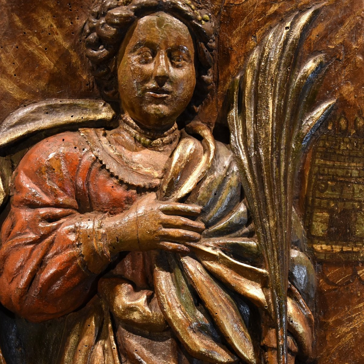 Wooden High Relief “saint Barbara,” Southern France, 16th–17th Century-photo-2