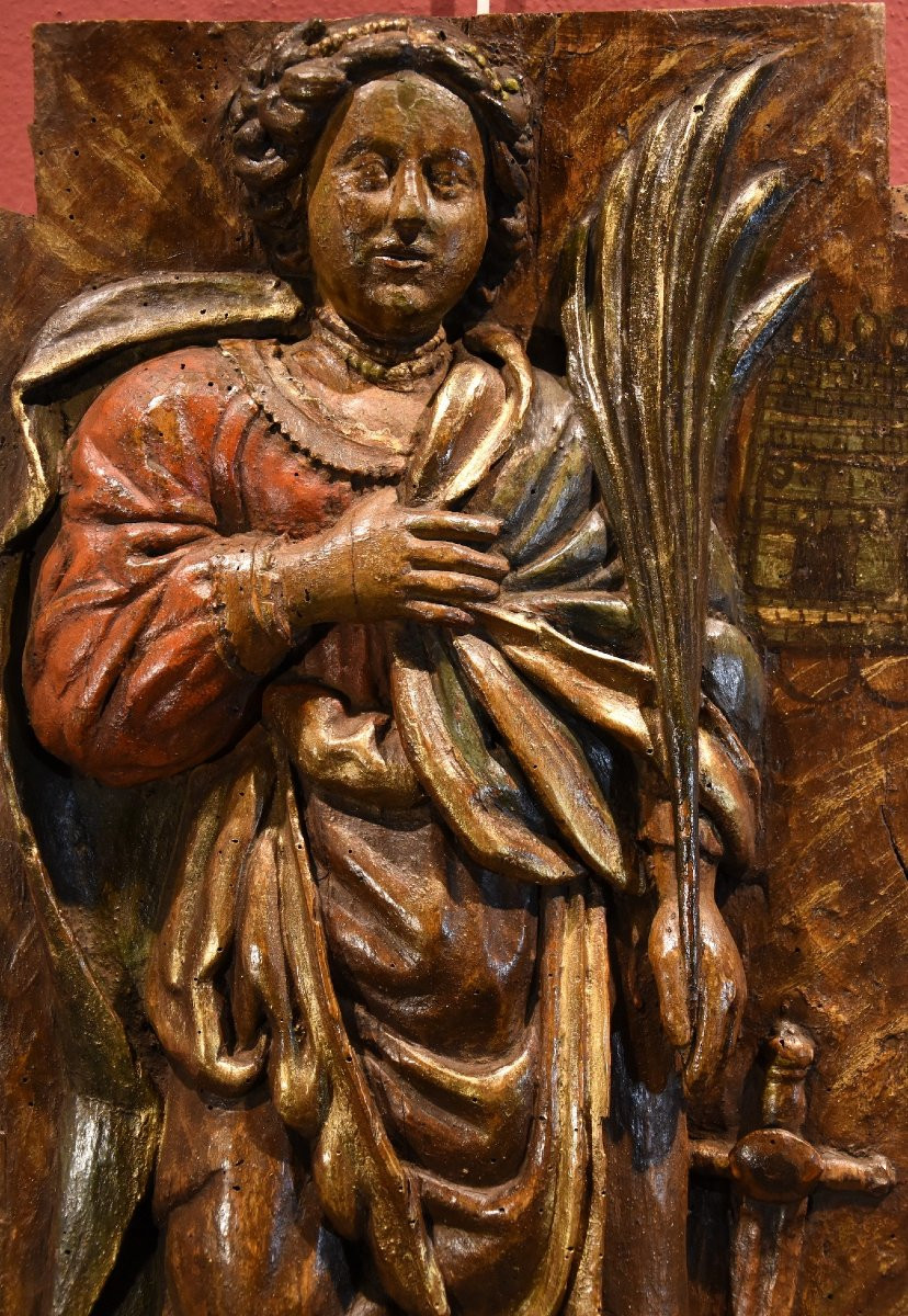 Wooden High Relief “saint Barbara,” Southern France, 16th–17th Century-photo-3