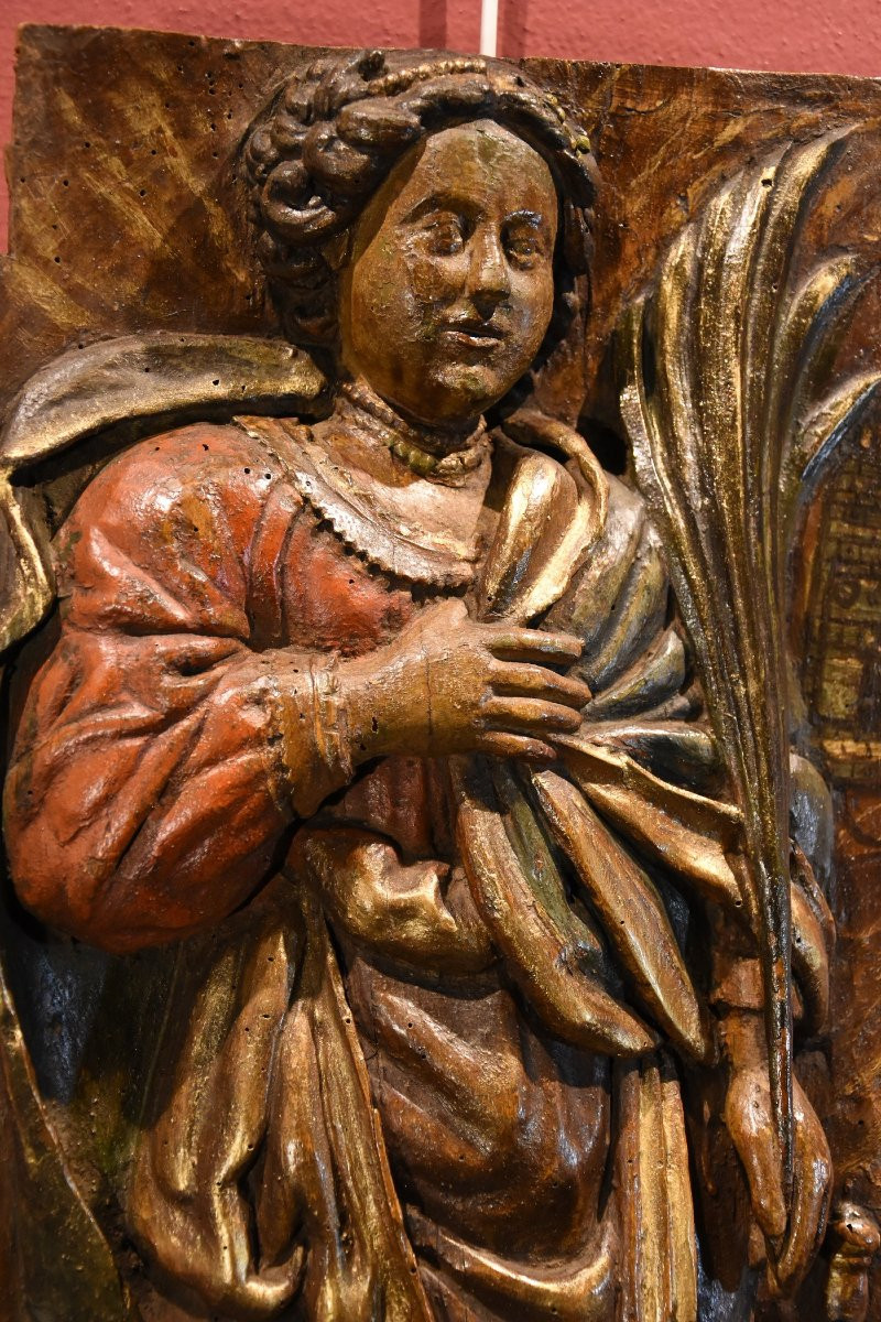 Wooden High Relief “saint Barbara,” Southern France, 16th–17th Century-photo-4