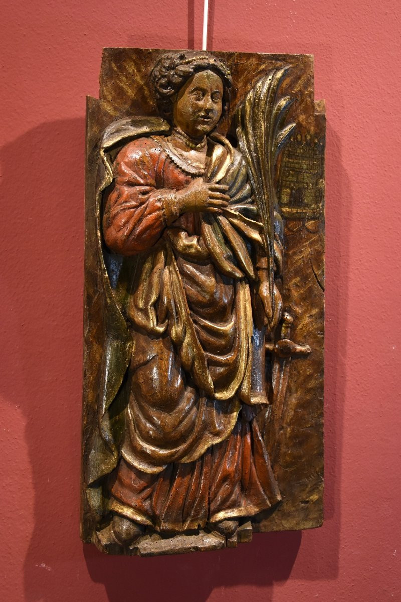 Wooden High Relief “saint Barbara,” Southern France, 16th–17th Century-photo-5