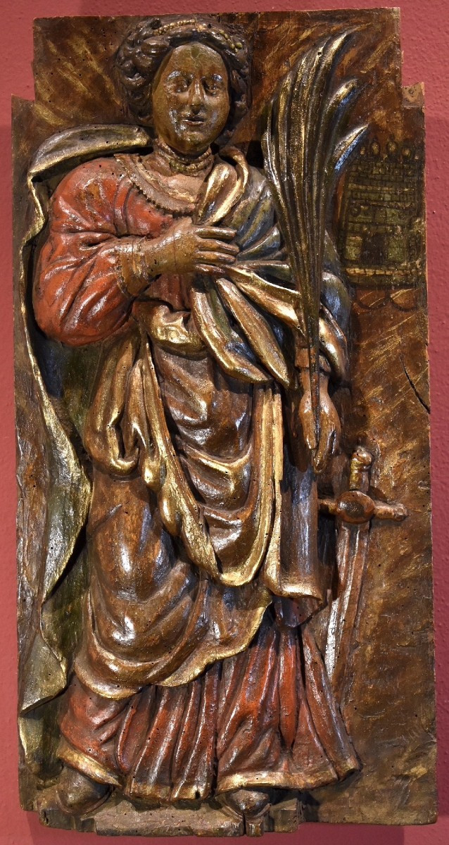 Wooden High Relief “saint Barbara,” Southern France, 16th–17th Century