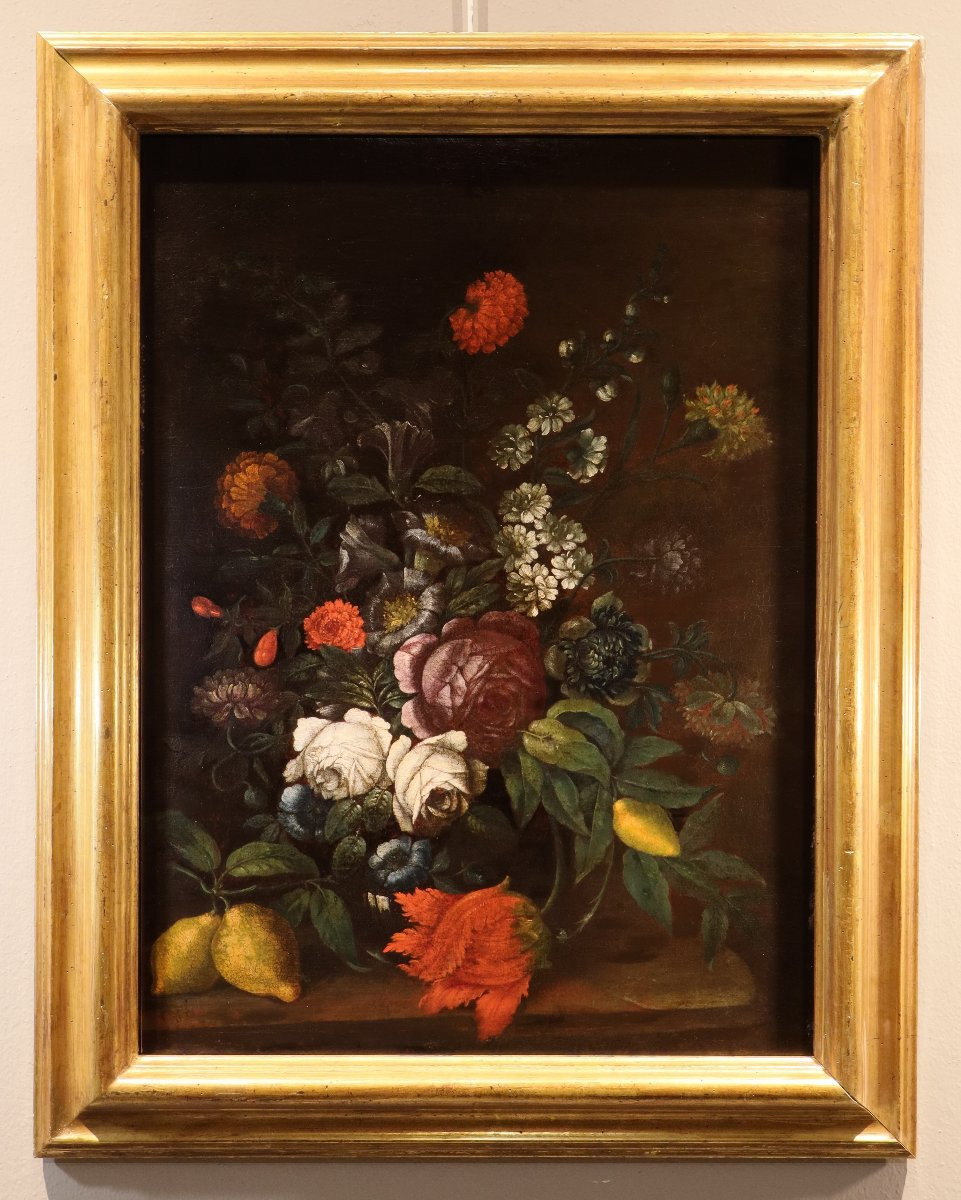 Still Life With Flowers And Citrus Fruits, By A Follower Of Abraham Brueghel (antwerp, 1631 – Naples, 1697)-photo-2