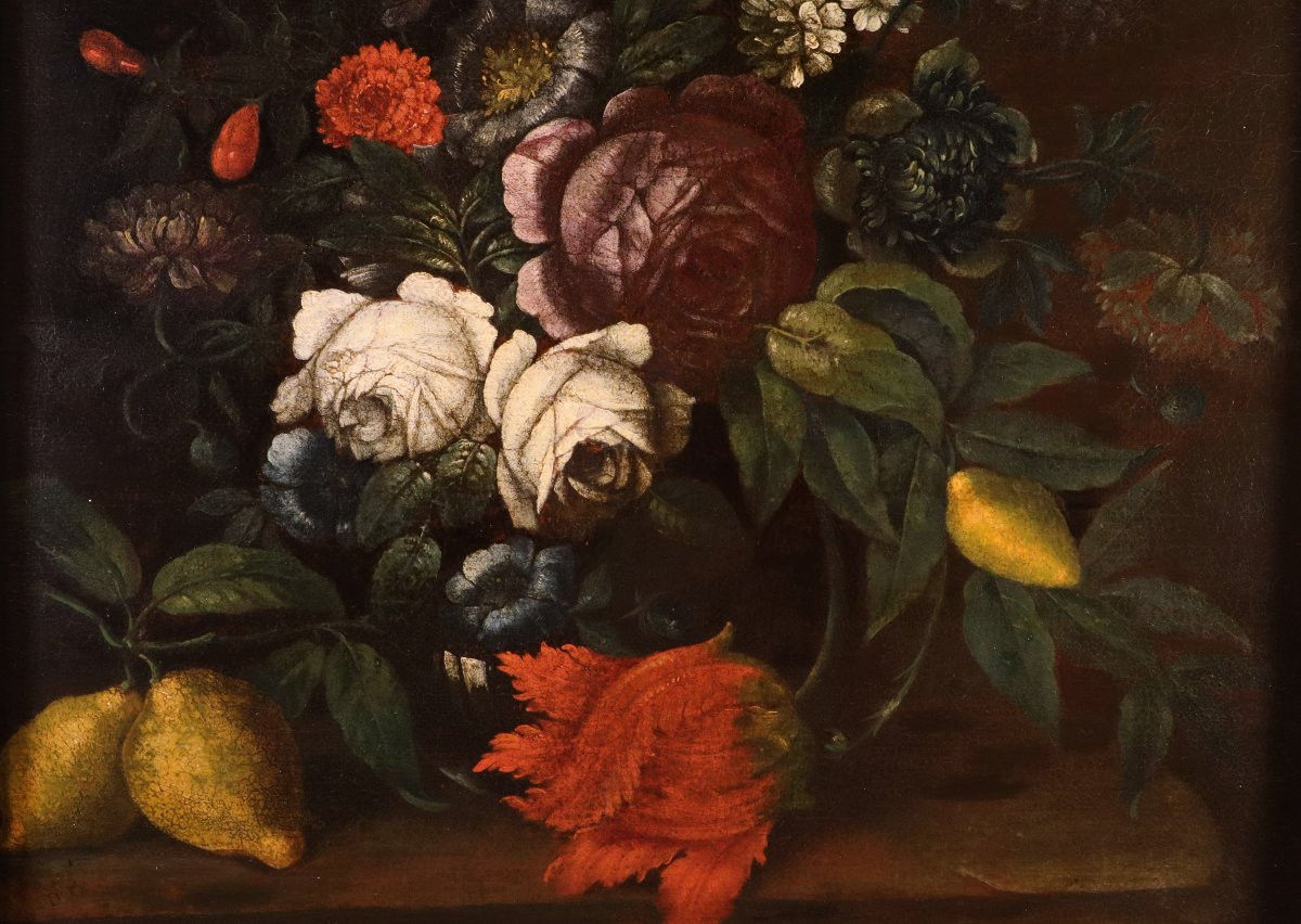 Still Life With Flowers And Citrus Fruits, By A Follower Of Abraham Brueghel (antwerp, 1631 – Naples, 1697)-photo-3