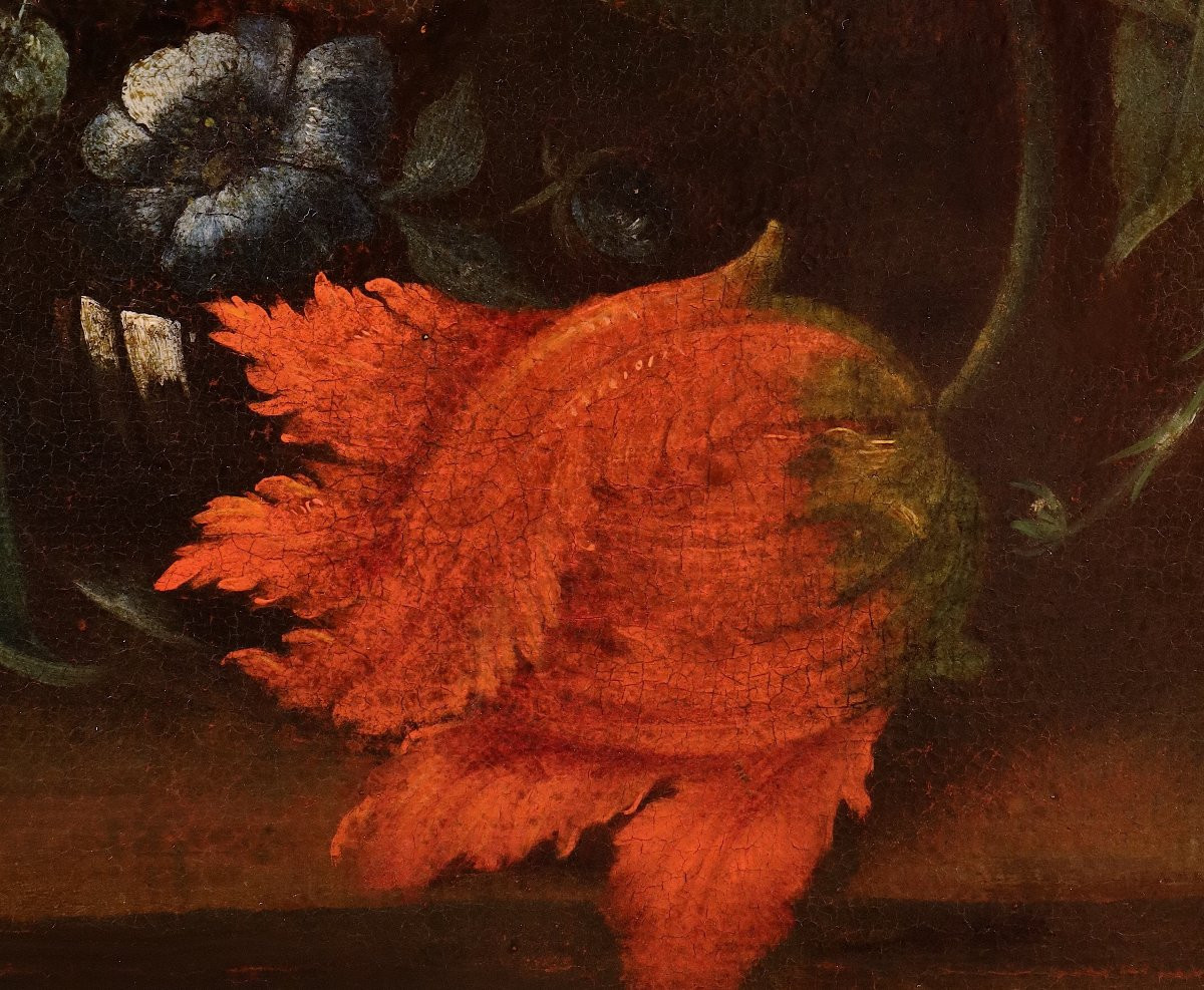 Still Life With Flowers And Citrus Fruits, By A Follower Of Abraham Brueghel (antwerp, 1631 – Naples, 1697)-photo-4