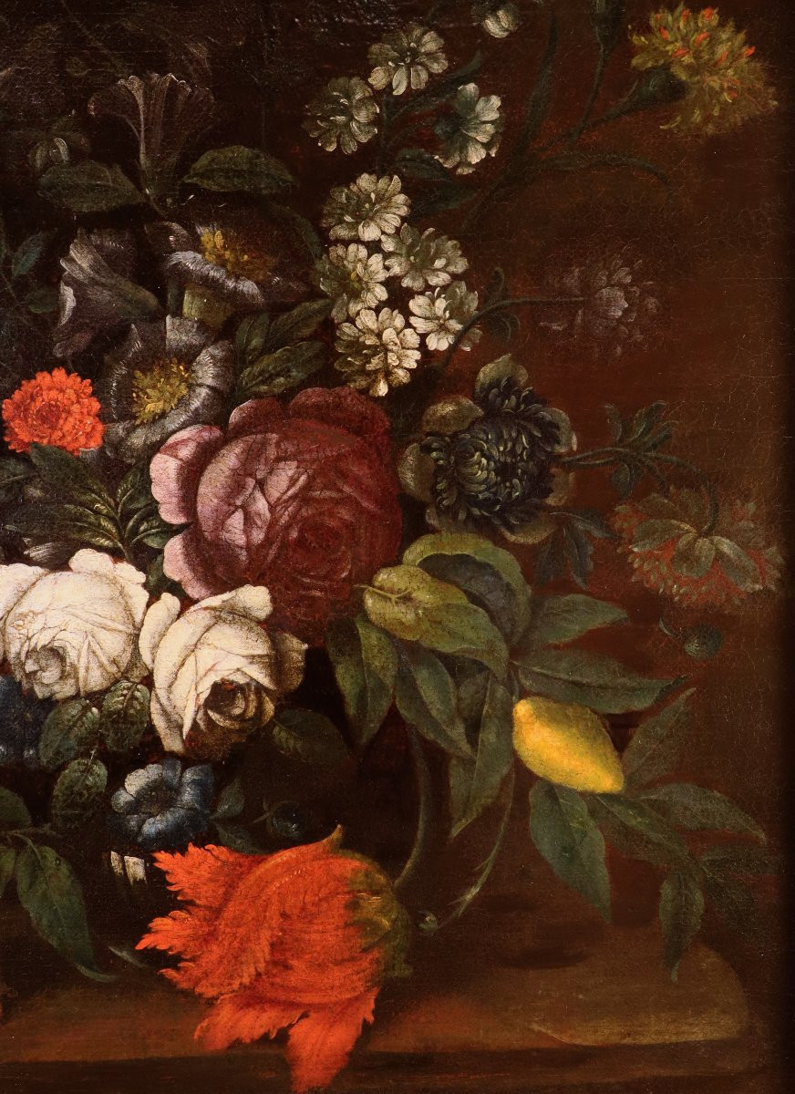 Still Life With Flowers And Citrus Fruits, By A Follower Of Abraham Brueghel (antwerp, 1631 – Naples, 1697)-photo-1