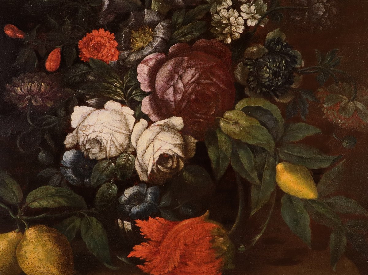 Still Life With Flowers And Citrus Fruits, By A Follower Of Abraham Brueghel (antwerp, 1631 – Naples, 1697)-photo-2