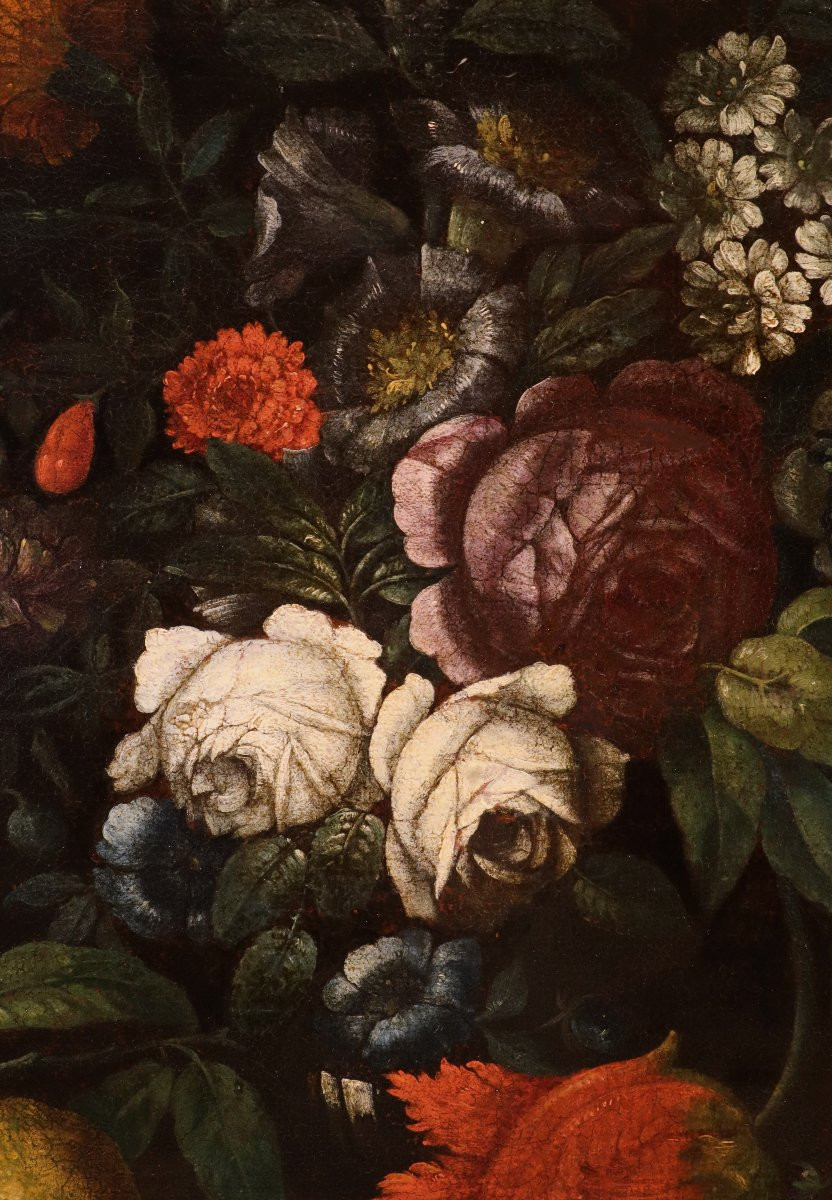 Still Life With Flowers And Citrus Fruits, By A Follower Of Abraham Brueghel (antwerp, 1631 – Naples, 1697)-photo-6