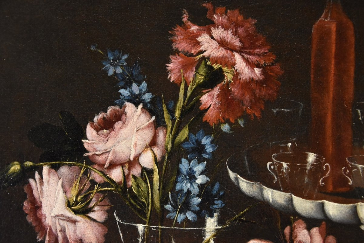 Giacomo Nani (porto Ercole, 1698 – Naples, 1770), Still Life With Flowers, Set With Crystals...-photo-6
