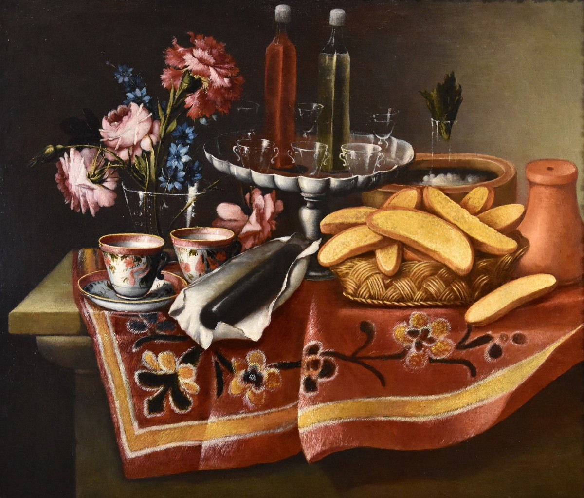 Giacomo Nani (porto Ercole, 1698 – Naples, 1770), Still Life With Flowers, Set With Crystals...