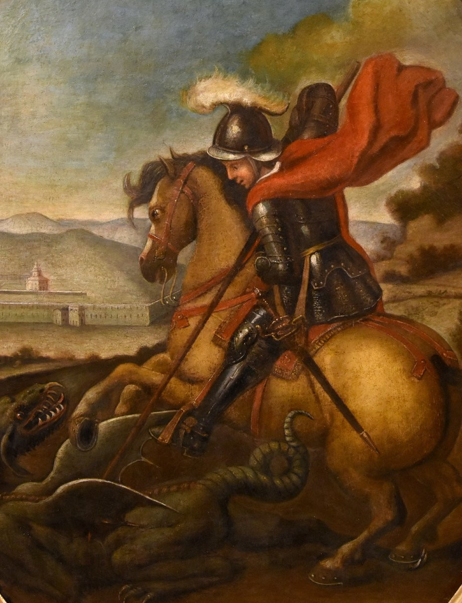 Saint Georges Vainc Le Dragon, Raphaël Sanzio (urbino 1483 - Rome 1520) Suiveur De -photo-2