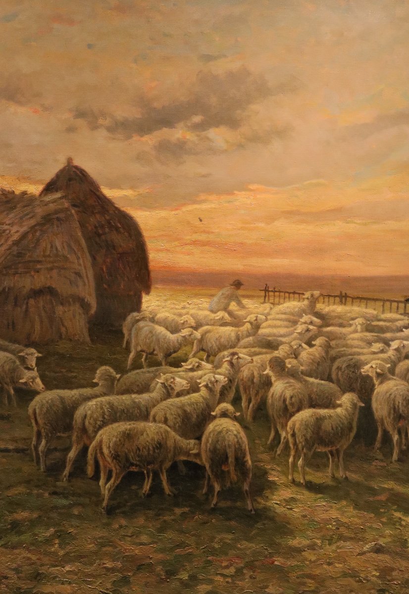 Paysage au coucher du soleil, Charles Ferdinand Ceramano (Thielt 1829 – Barbizon 1909)-photo-3