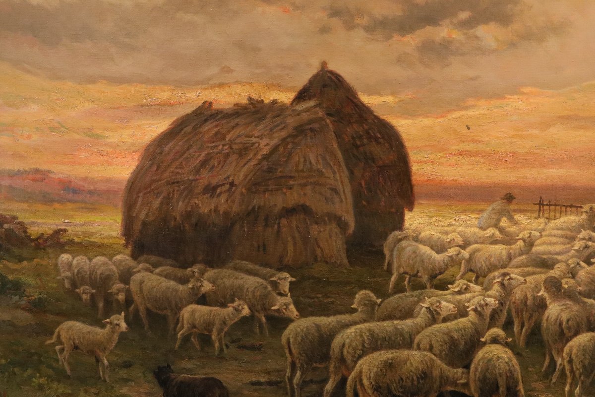 Paysage au coucher du soleil, Charles Ferdinand Ceramano (Thielt 1829 – Barbizon 1909)-photo-3
