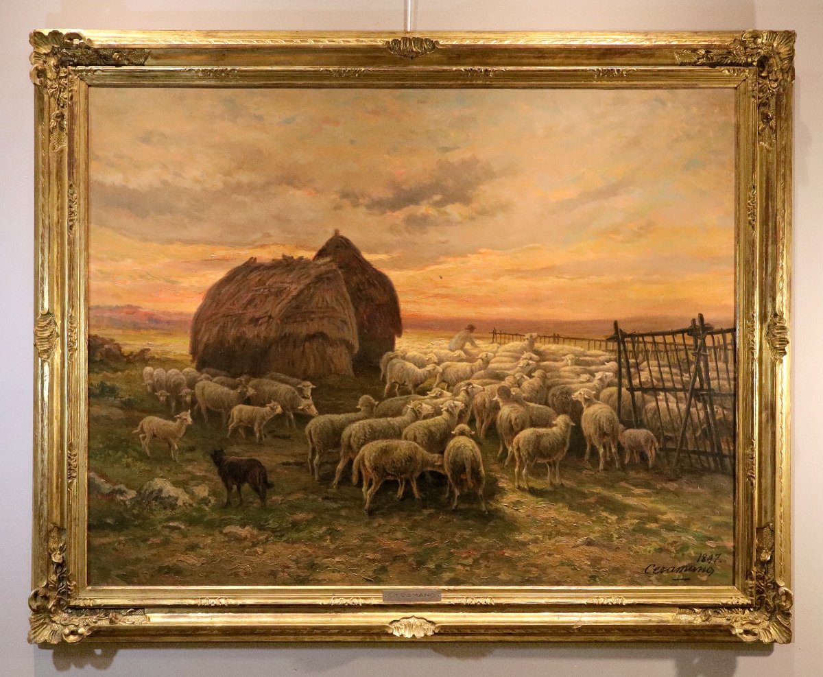 Paysage au coucher du soleil, Charles Ferdinand Ceramano (Thielt 1829 – Barbizon 1909)