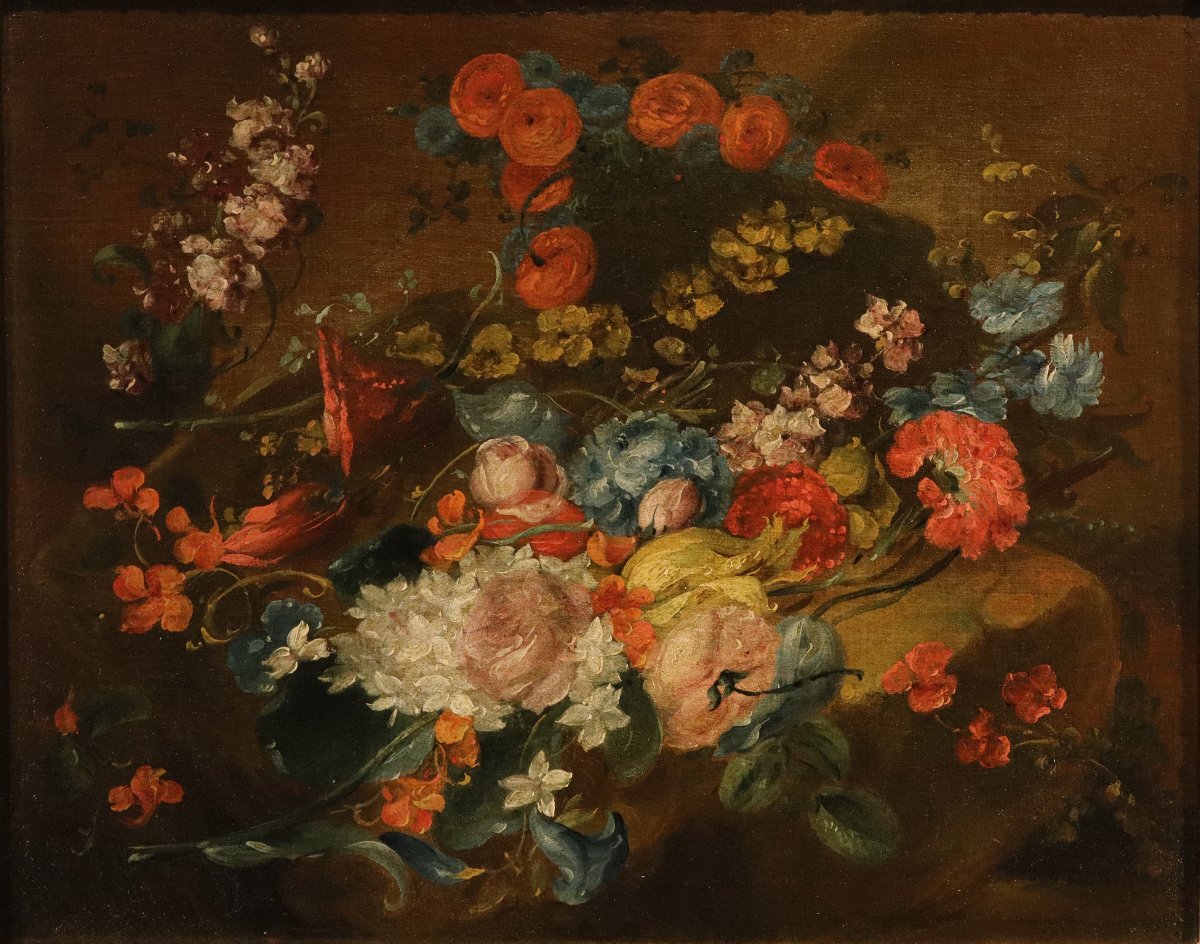 Paire de natures mortes florales, Antoine Monnoyer (1671 - 1747) attribué  -photo-1
